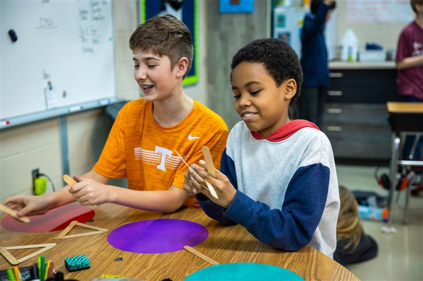 Hunters Bend Elementary fifth graders in class